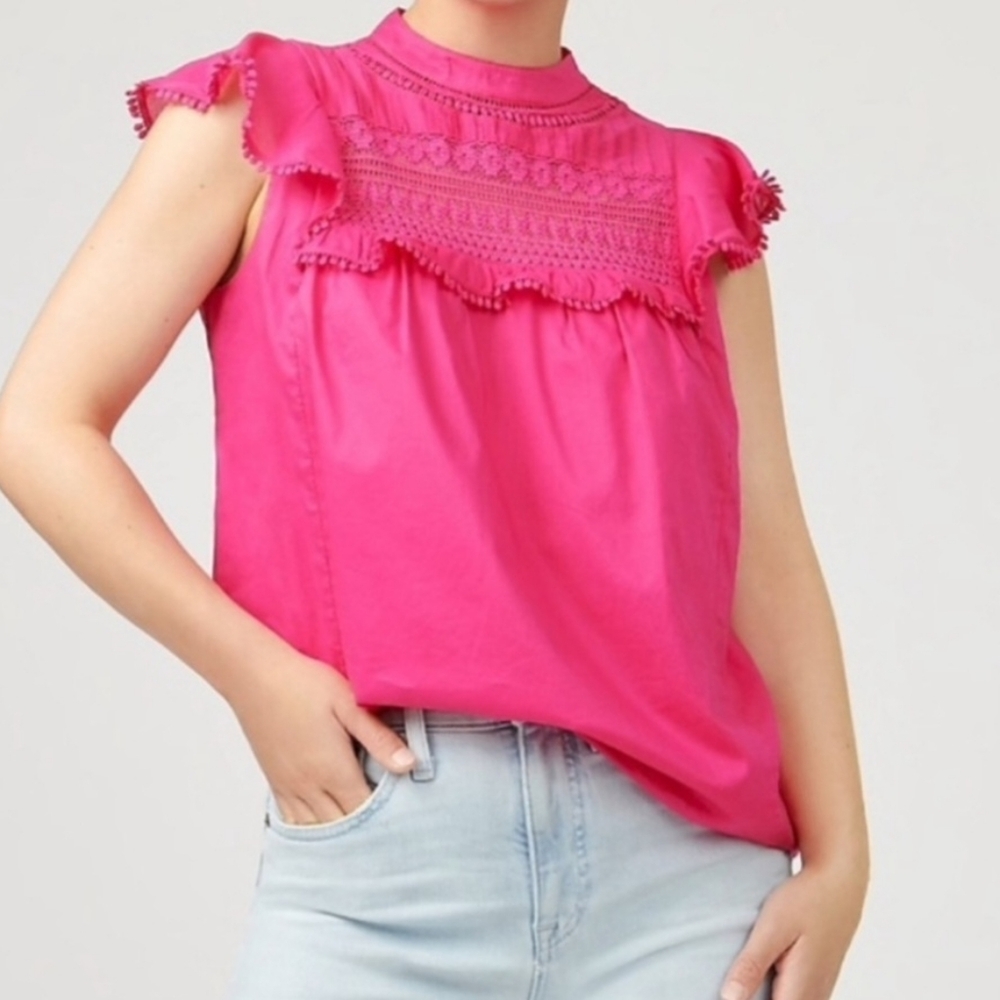 Banana Republic Fuchsia Lace Trim Blouse